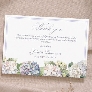 Elegant Hydrangea Watercolor Floral Funeral Thank You Card