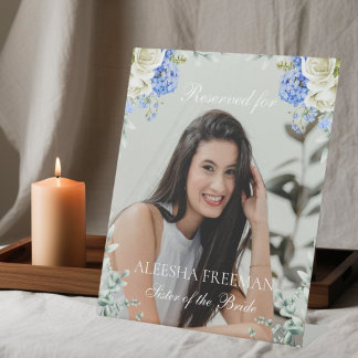 Elegant Hydrangea Wedding Reserved Memorial Chair Pedestal Sign