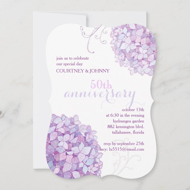 Elegant Hydrangeas 50th Wedding Anniversary Party Invitation (Front)