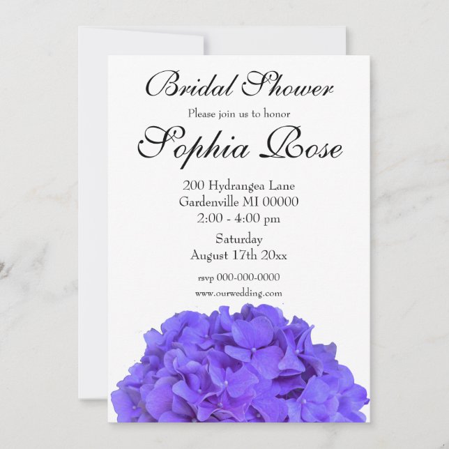 Elegant Hydrangeas Lavender purple Bridal shower Invitation (Front)