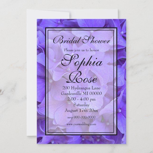 Elegant Hydrangeas Lavender purple Bridal shower Invitation (Front)