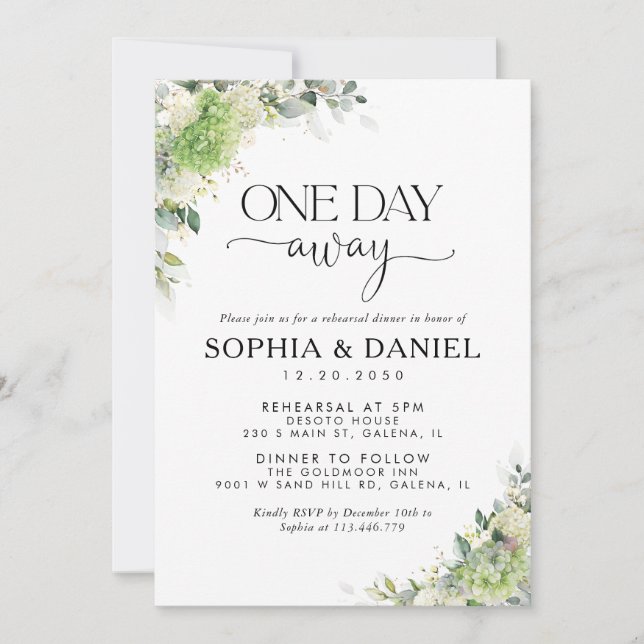 Elegant Hydrangeas One Day Away Invitation (Front)