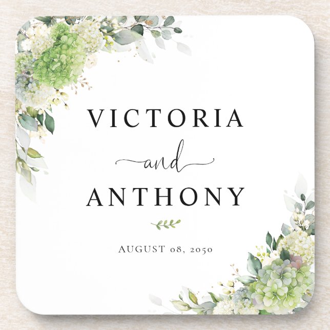 Elegant Hydrangeas Square Wedding Coaster (Front)