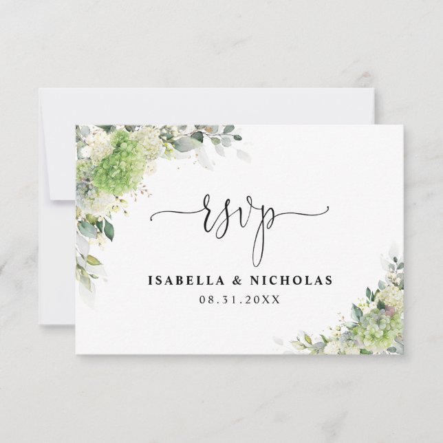 Elegant Hydrangeas Wedding RSVP Card (Front)
