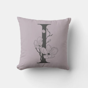 Elegant I Boho Floral Monogram Initial Lilac Grey Cushion