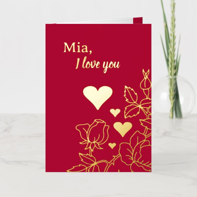 Elegant I Love You Floral Personalised Foil Card (Front)