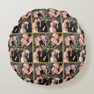 Elegant I Love You Gold Photo Collage Calligraphy Round Cushion