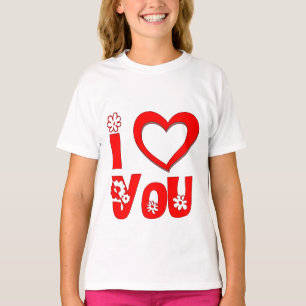 Elegant I Love You   Minimalist Red Girls T-Shirt
