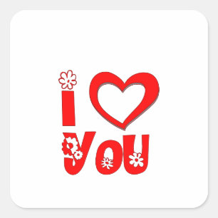 Elegant I Love You Minimalist Red Square Sticker