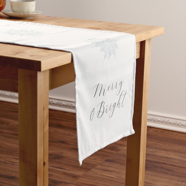 Elegant Ice Blue Snowflake Merry & Bright Short Table Runner (In Situ)