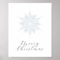 Elegant Ice Blue Snowflake Merry Christmas Poster