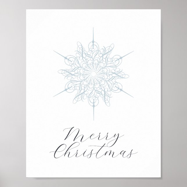 Elegant Ice Blue Snowflake Merry Christmas Poster (Front)