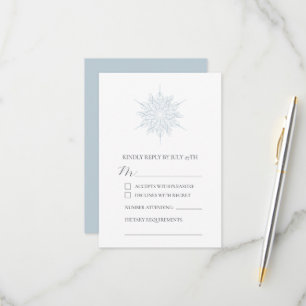 Elegant Ice Blue Snowflake Winter Wedding RSVP Card