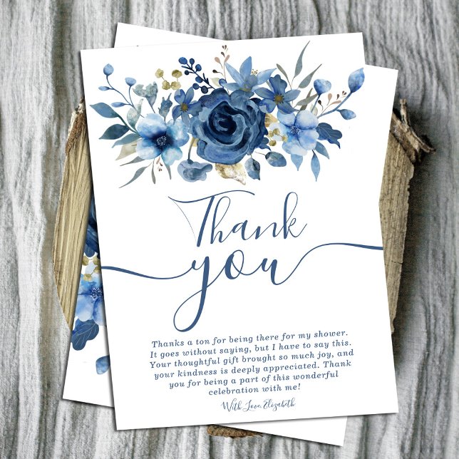 Elegant Ice Blue Winter Floral bridal shower thank Invitation (Elegant Ice Blue Winter Floral bridal shower thank Card.#navybluefloral #winterthankyoucard #chic)