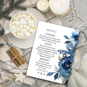 Elegant Ice Blue Winter Floral Menu Invitation