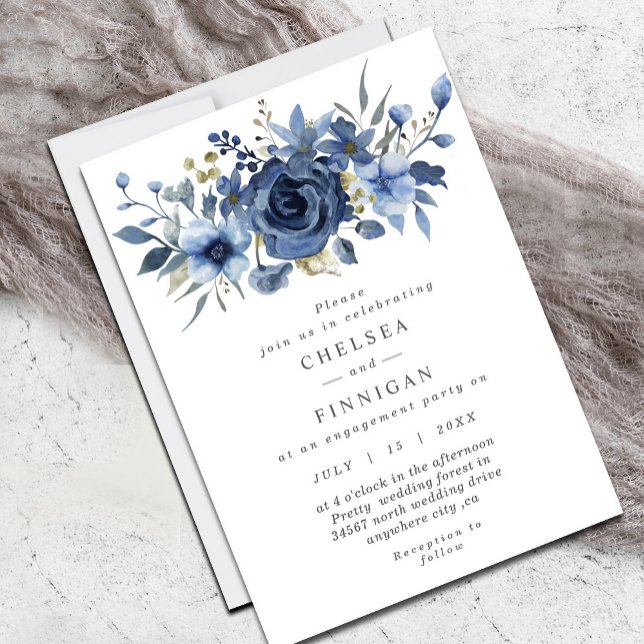 Elegant Ice Blue Winter Floral Wedding Invitation (Modern chic, dusty blue watercolor floral design, elegant and stylish, great wedding invitation.)