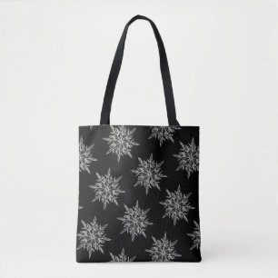 Elegant Ice Crystals Pattern on Black Tote Bag