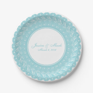 Elegant ice/mint blue lace doiley custom plate