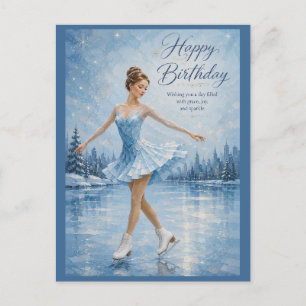 Elegant Ice Skater Birthday Greeting Holiday Postcard