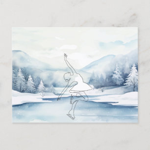 Elegant Ice Skater in Winter Wonderland Postcard