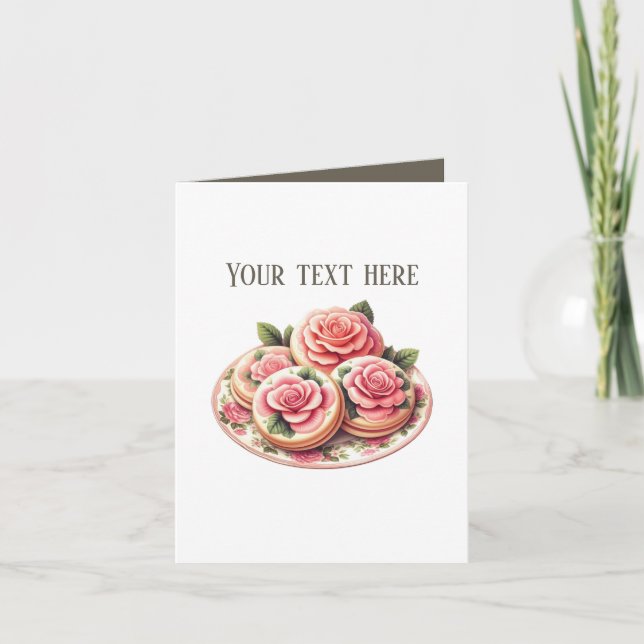 Elegant iced rose cookie bakery customizable card (Front)