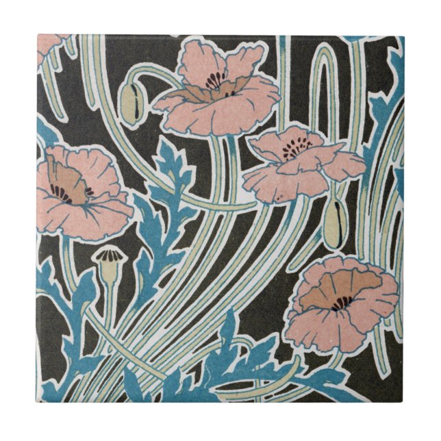 elegant icelandic poppies art nouveau design tile (Front)