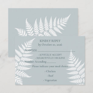 Elegant Icy Blue White Fern Wedding RSVP Card