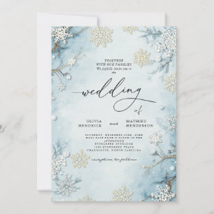 Elegant Icy Blue Winter Floral Wedding Invitation