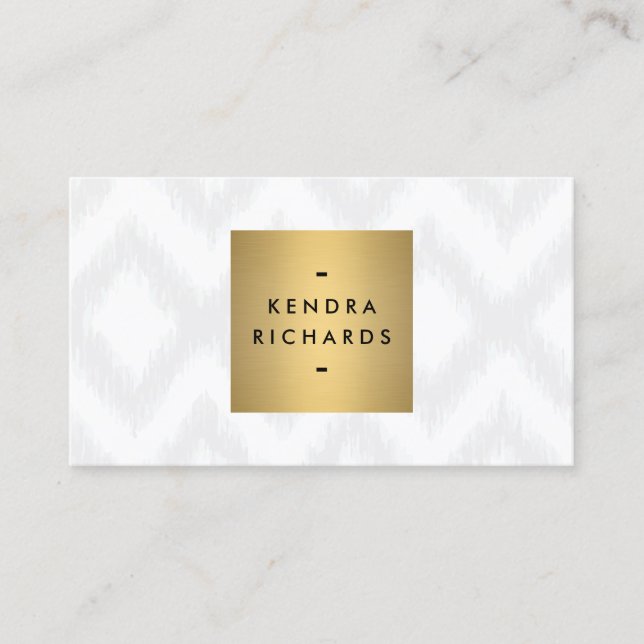 Elegant Ikat Pattern with Gold Name Logo Business Card (Front)