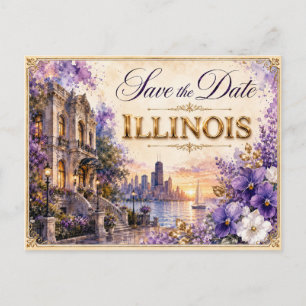Elegant Illinois Save the Date Wedding Invitation Postcard