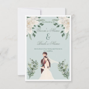 Elegant Illustrated Bride & Groom Wedding  Invitation