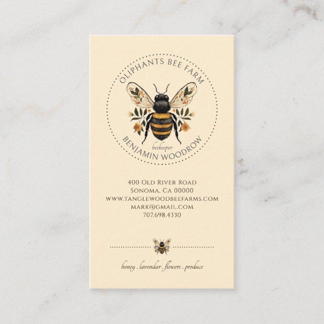 Elegant Ilustrated Beekeeper Apiary  Business Card (Front)