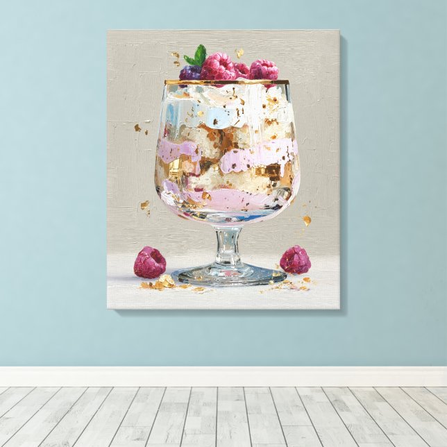 Elegant Impasto Raspberry Dessert  Canvas Print (Insitu(Wood Floor))