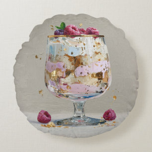 Elegant Impasto Raspberry Dessert Round Cushion
