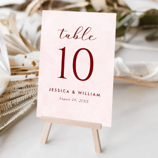 Elegant in Autumn Pink Tones Wedding Table Number