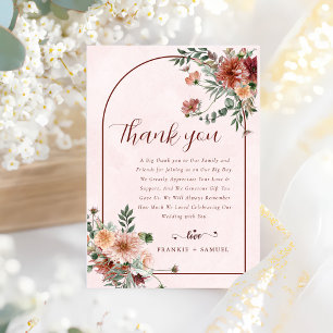 Elegant in Autumn Pink Tones Wedding Thank You Card