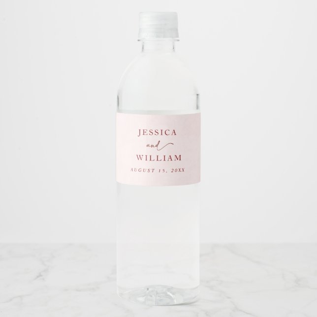 Elegant in Autumn Pink Tones Wedding Water Bottle Label (Front)