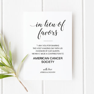 Elegant In Lieu Of Favours Charity Donation Weddin Place Card
