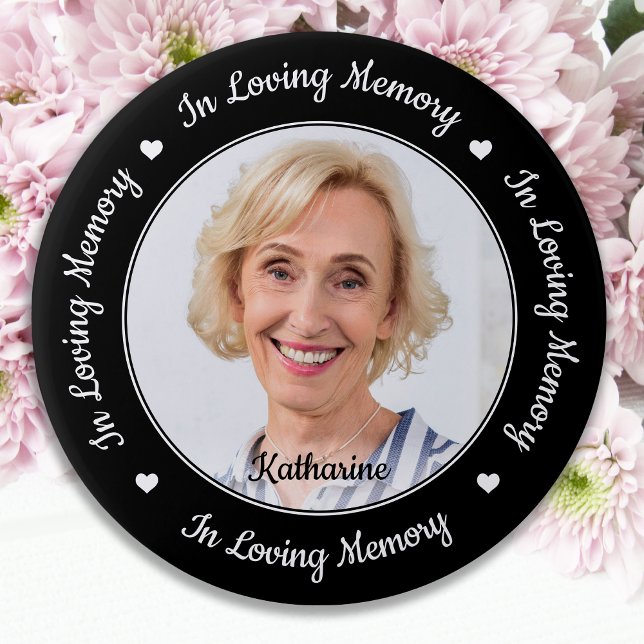 Elegant In Loving Memory Custom Photo Memorial 7.5 Cm Round Badge (Creator Uploaded)