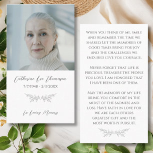 Elegant In Loving Memory Floral Photo Prayer Card