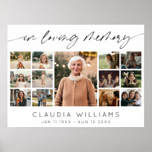 Elegant In Loving Memory Funeral Photo Collage Poster