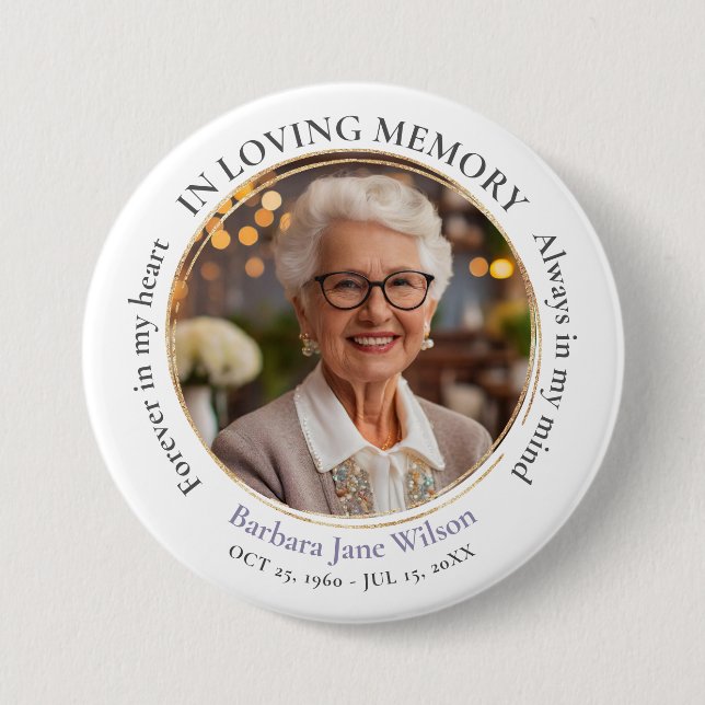 Elegant In Loving Memory Memorial Funeral Keepsake 7.5 Cm Round Badge (Front)