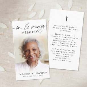 Elegant In Loving Memory Photo Cross Prayer Card
