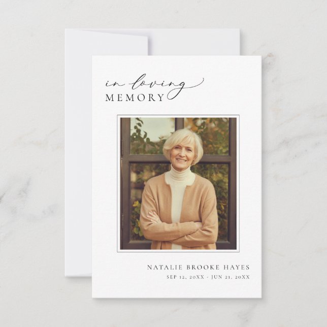 Elegant In Loving Memory Photo Funeral Prayer Card (Front)