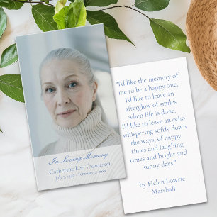 Elegant In Loving Memory Photo Prayer Cards