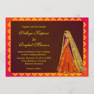 Elegant Indian Bride / Damask Wedding Announcement