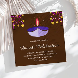 Elegant Indian Diya Lamp Brown Diwali Party Invitation