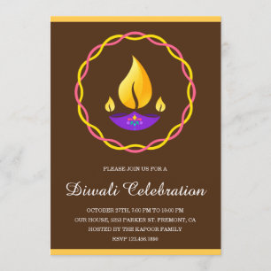 Elegant Indian Diya Lamp Brown Diwali Party Invitation