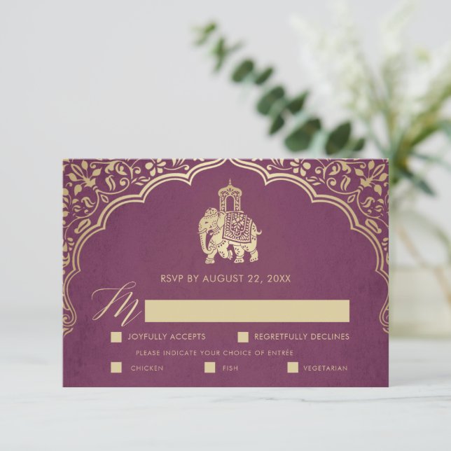 Elegant Indian Ganesha Wedding RSVP Card Gold (Standing Front)