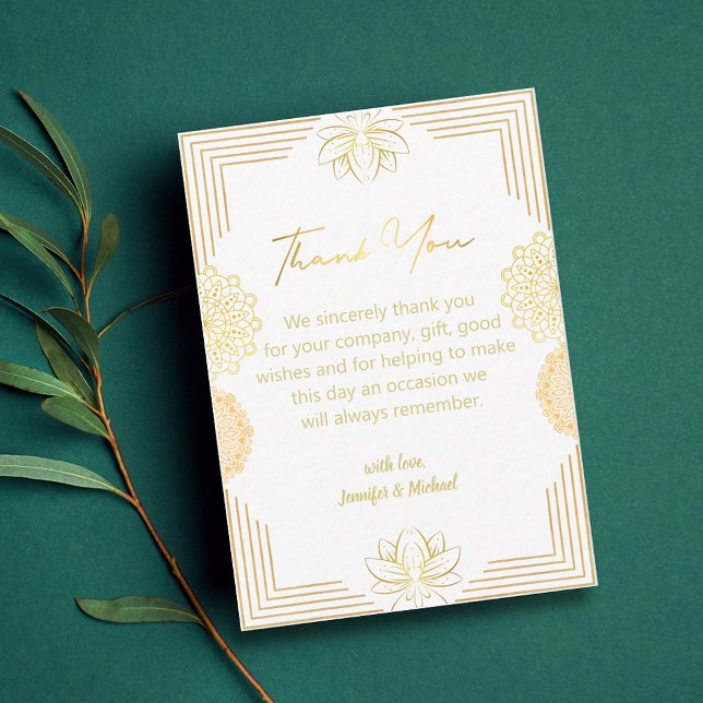 elegant indian gold geometric  thank you wedding   card (Creator Uploaded)